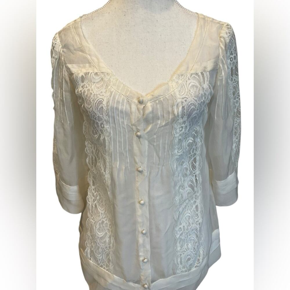 Iijin Silk Chiffon Hand Lace  Blouse Top Size:2 - Picture 2 of 10